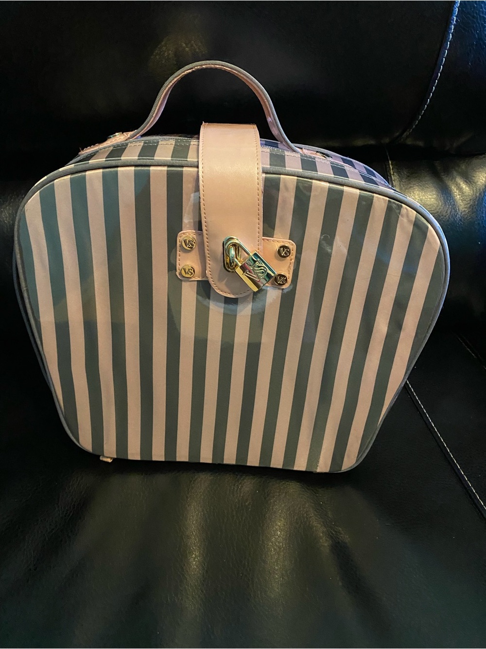 Victoria's Secret Pink and Gray Striped Cosmetic Case